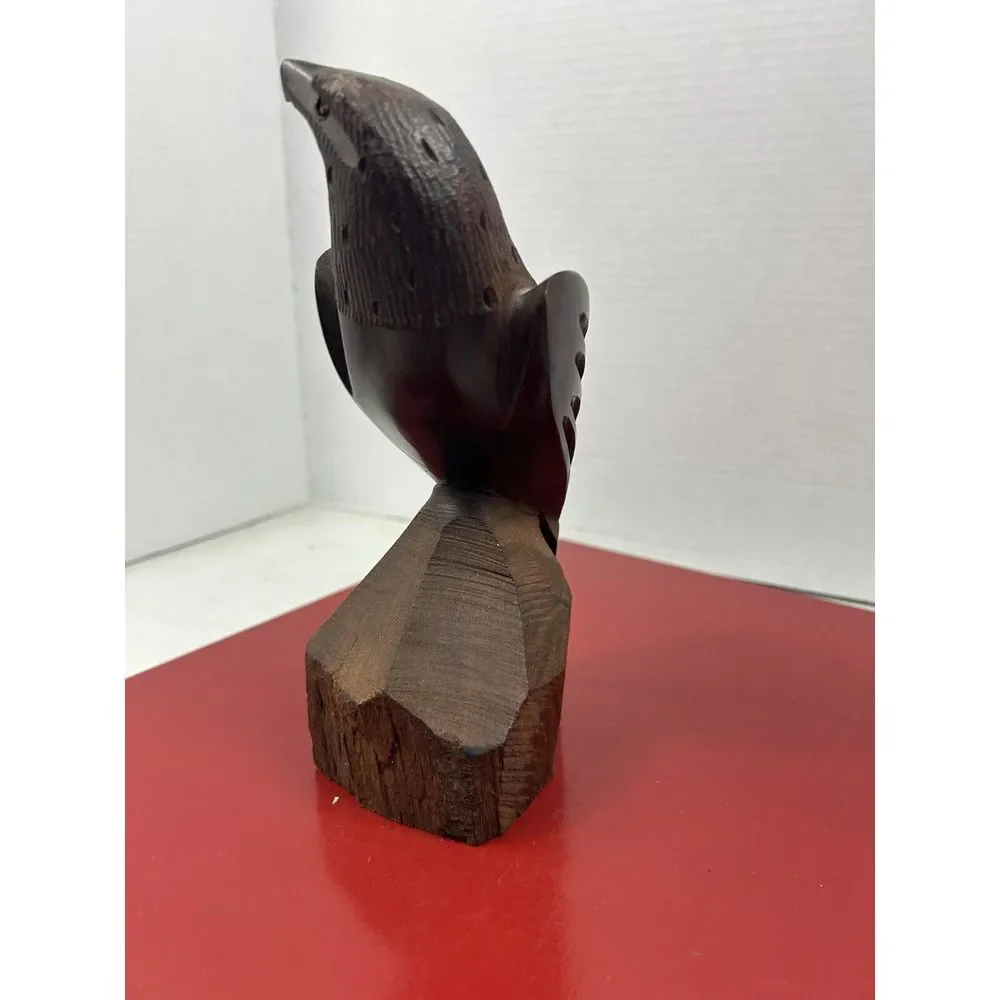 Vintage Hand Carved Ironwood Perched Eagle Hawk Bird of Prey Sculpture 8